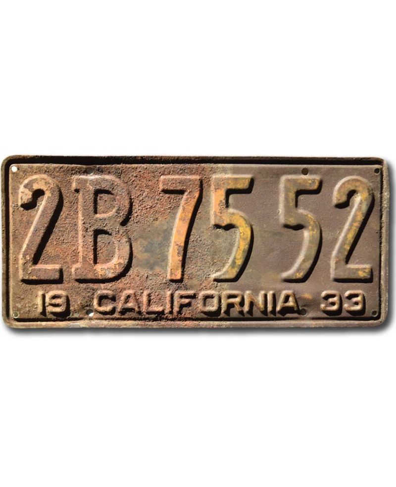Americká SPZ California 1933 Rusty 2B 7552