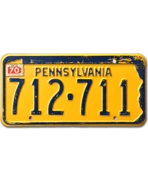 Tablica rejestracyjna USA Pennsylvania 1970 Yellow 712-711