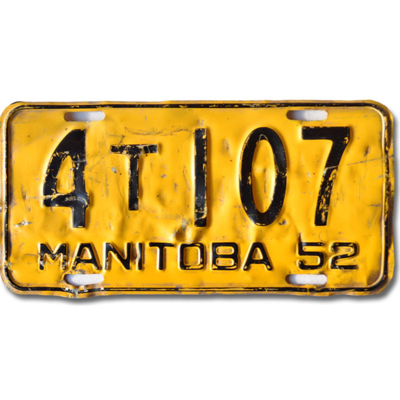 Kanadyjska tablica rejestracyjna Manitoba 1952 Yellow 4T107