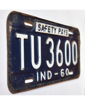 Tablica rejestracyjna USA Indiana 1960 Safety Pays TU 3600