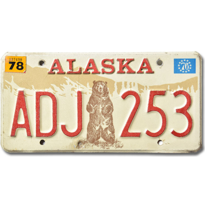 Tablica rejestracyjna USA Alaska 1976 Grizzly Bear ADJ 253