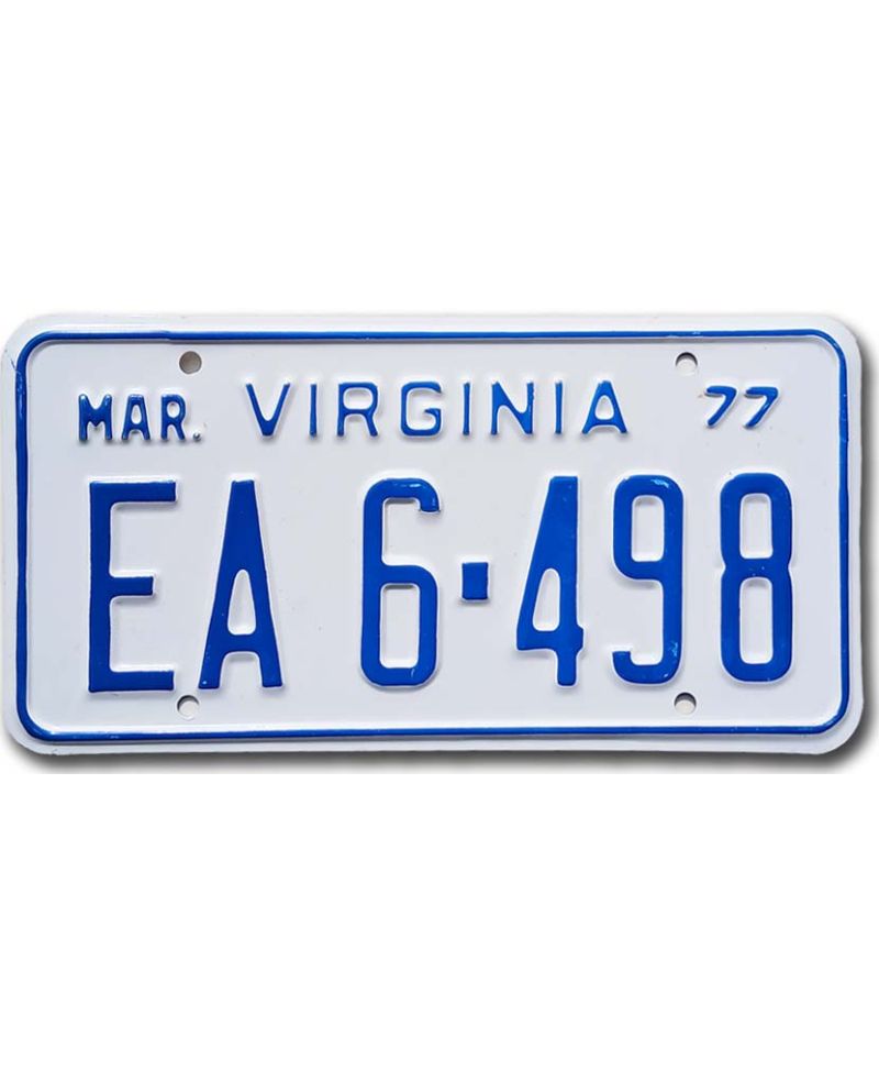 Tablica rejestracyjna USA Virginia 1977 White EA6-498