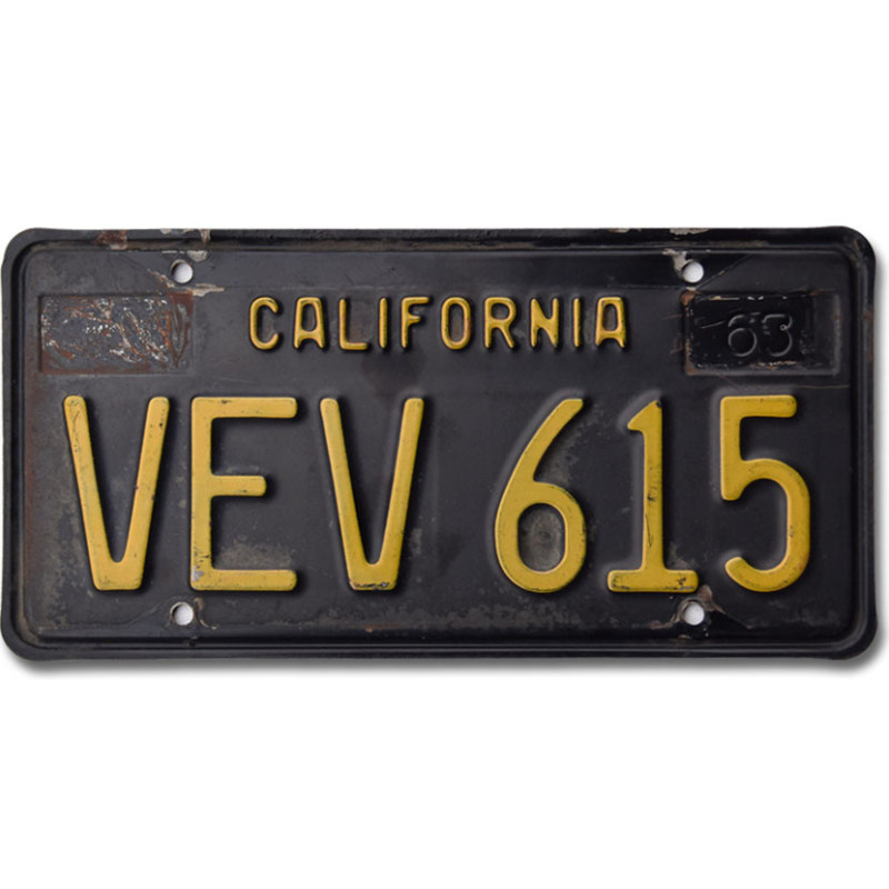 Tablica rejestracyjna USA California 1963 Black VEV 615