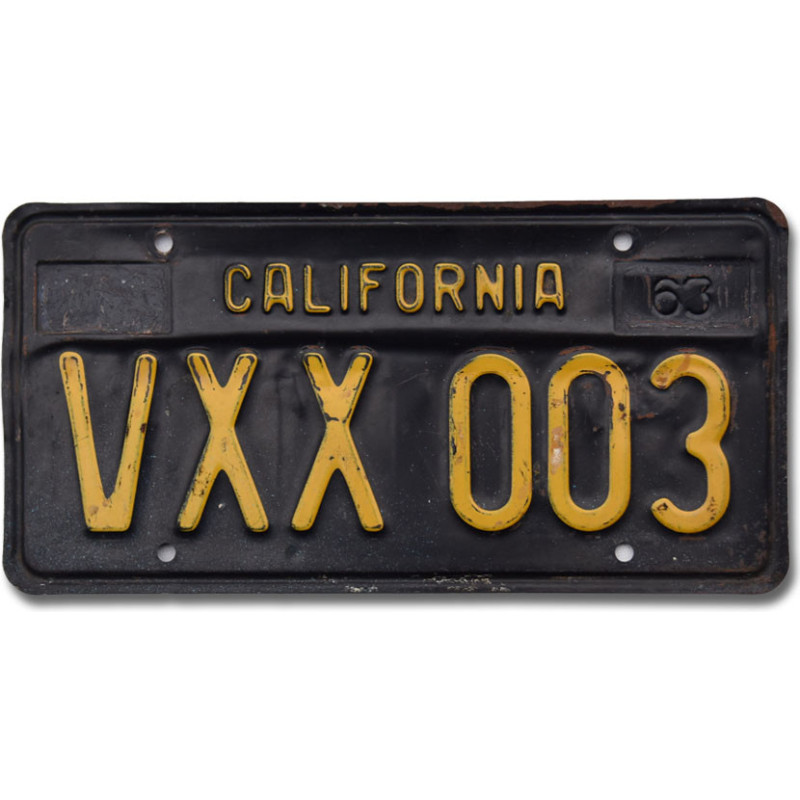 Tablica rejestracyjna USA California 1963 Black VXX 003