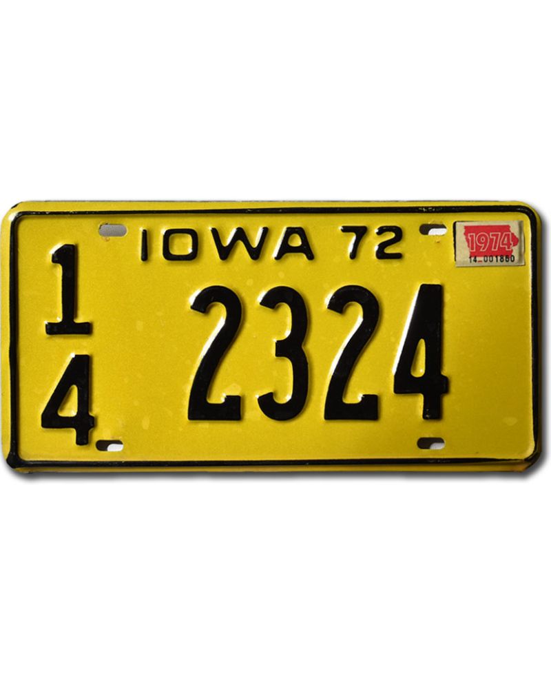 Tablica rejestracyjna USA Iowa 1972 Yellow 14 2324