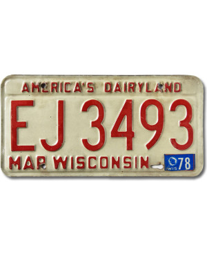 Tablica rejestracyjna USA Wisconsin 1978 Dairyland EJ 3493