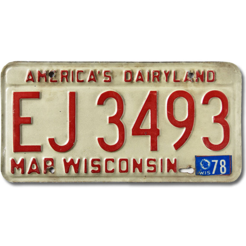 Tablica rejestracyjna USA Wisconsin 1978 Dairyland EJ 3493