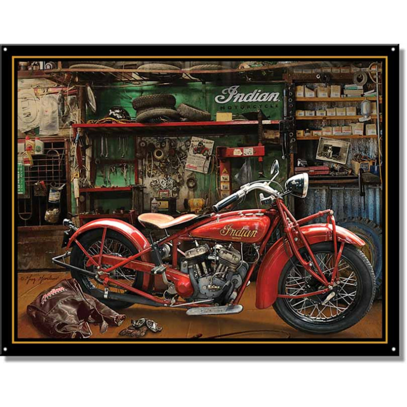 Tablica metalowa Indian Scout in Garage 40 cm x 32 cm
