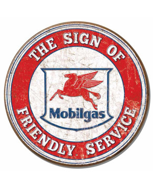 Plechová cedule Mobilgas Friendly Service round 30 cm