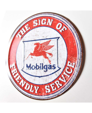 Plechová cedule Mobilgas Friendly Service round 30 cm
