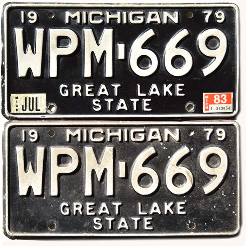 Tablica rejestracyjna USA Michigan 1979 Black WPM-669 para