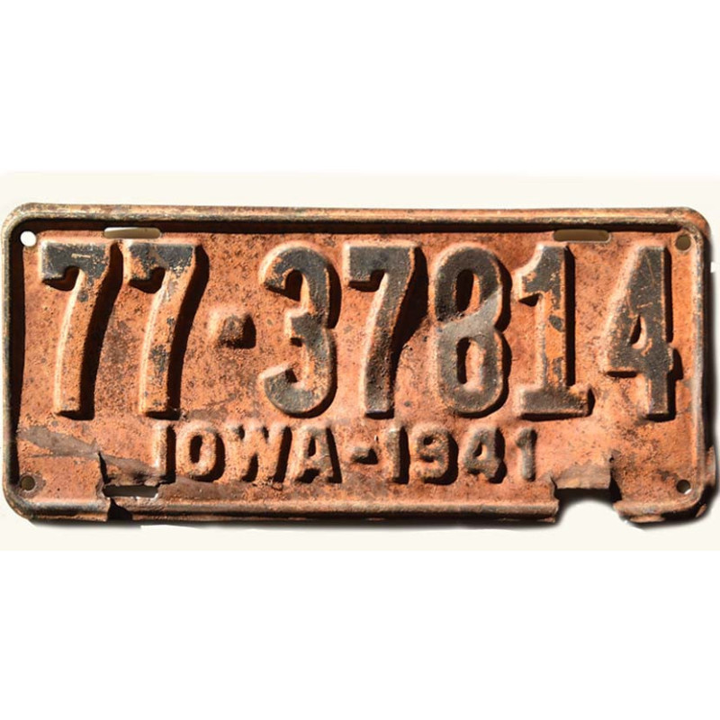 Tablica rejestracyjna USA Iowa 1941 Yellow 77-37814