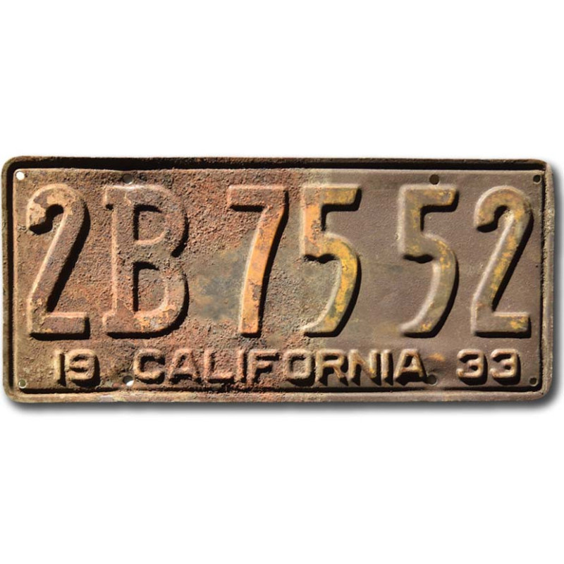 Tablica rejestracyjna USA California 1933 Rusty 2B 7552