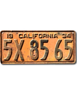 Tablica rejestracyjna USA California 1934 Yellow 5X 8565