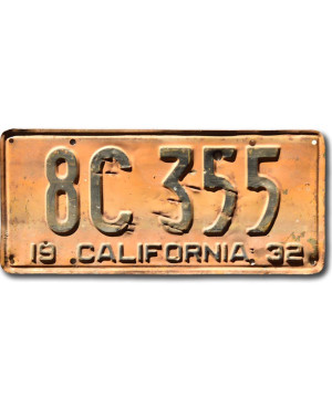 Tablica rejestracyjna USA California 1932 Yellow 8C 355
