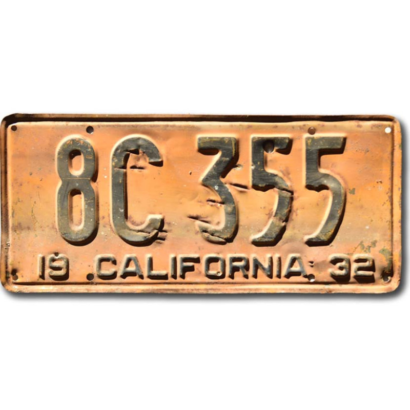Tablica rejestracyjna USA California 1932 Yellow 8C 355