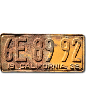 Tablica rejestracyjna USA California 1932 Yellow 6E 8992