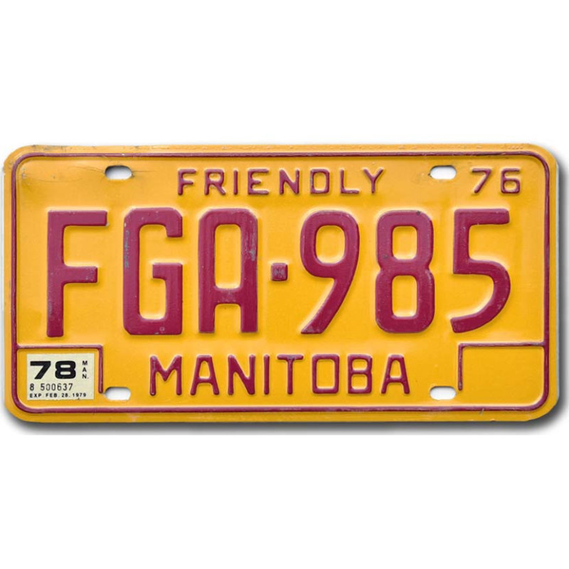Kanadyjska tablica rejestracyjna Manitoba 1976 Friendly FGA-985