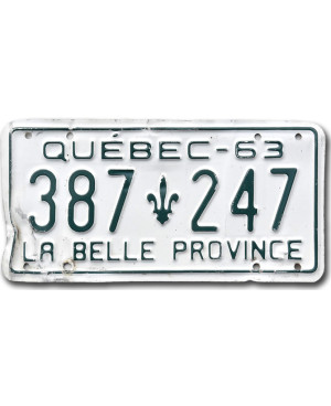 Kanadyjska tablica rejestracyjna Quebec 1963 La Belle 387-247