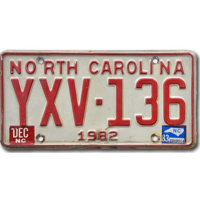 Tablica rejestracyjna USA North Carolina 1982 Red YXV-136