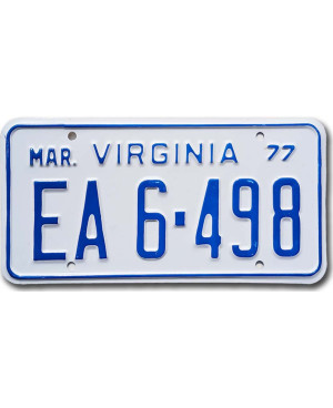 Tablica rejestracyjna USA Virginia 1977 White EA6-498