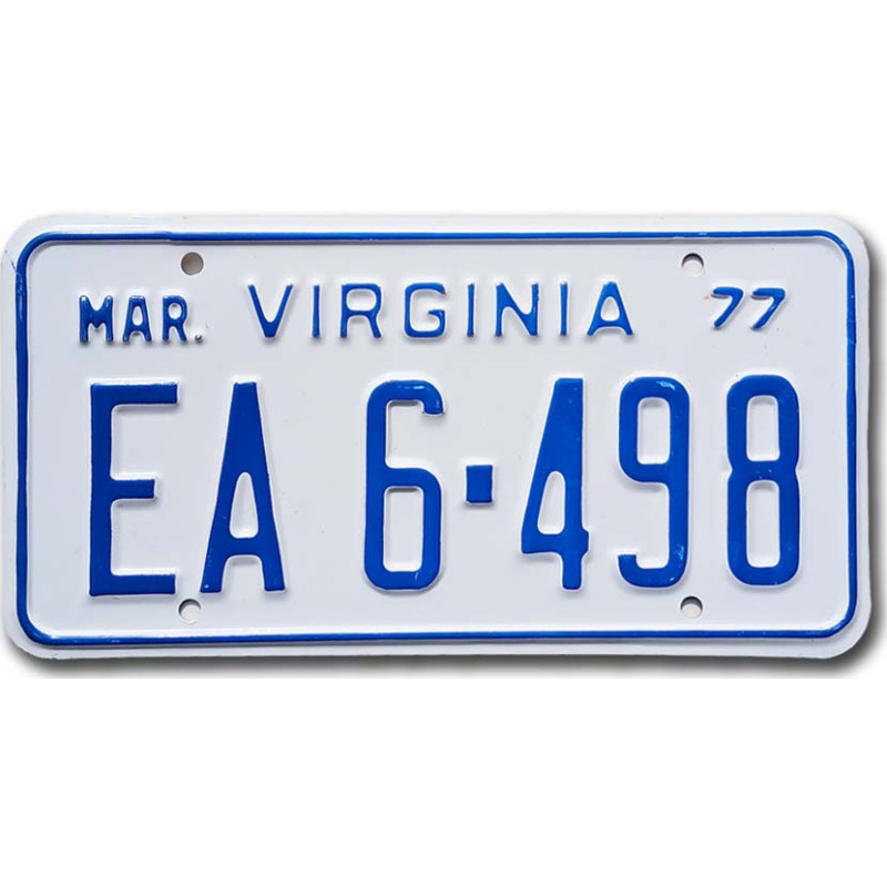 Tablica rejestracyjna USA Virginia 1977 White EA6-498
