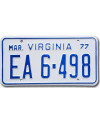 Tablica rejestracyjna USA Virginia 1977 White EA6-498
