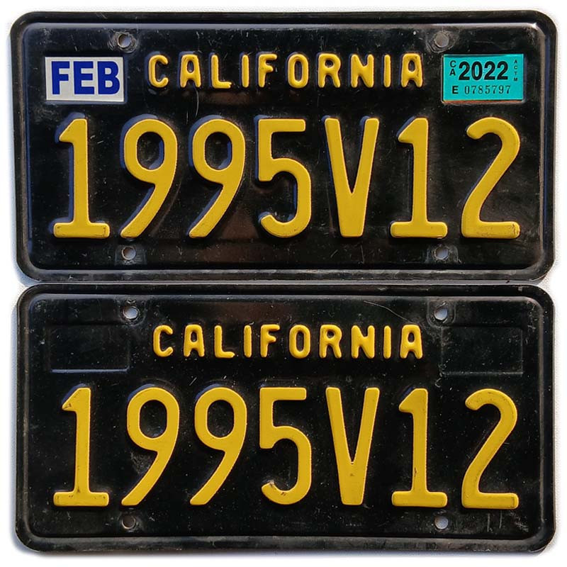 Tablica rejestracyjna USA California Black 1995V12 para