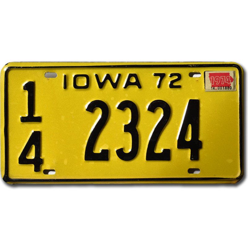 Tablica rejestracyjna USA Iowa 1972 Yellow 14 2324