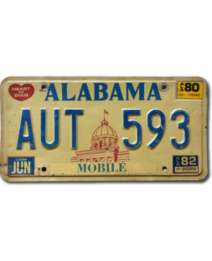 Tablica rejestracyjna USA Alabama 1980 Capitol AUT 593