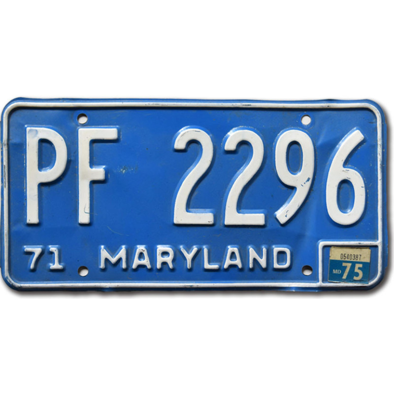 Tablica rejestracyjna USA Maryland 1971 Blue PF 2296
