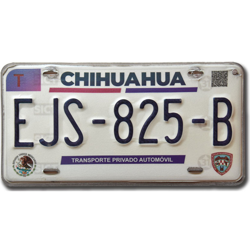Meksykańska tablica rejestracyjna Chihuahua EJS-825-B