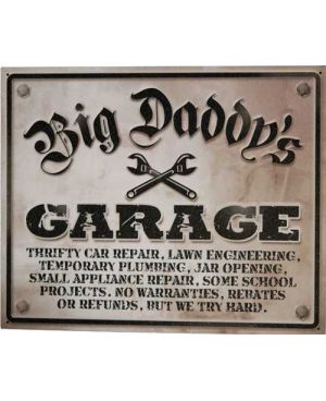 Plechová cedule Big Daddys Garage 30 cm x 38 cm