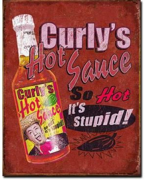 Plechová cedule Curlys Hot Sauce 40 cm x 32 cm