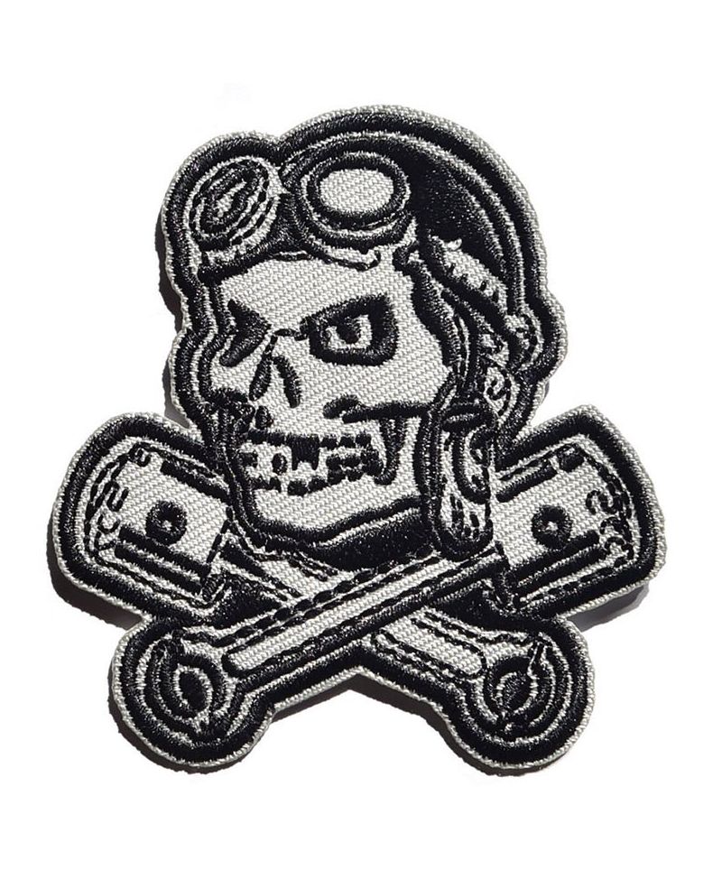 Moto nášivka Rockabilly Lebka s písty 4 cm x 7,5 cm