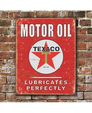 Plechová cedule Texaco - Lubricates Perfectly 32 cm x 40 cm w