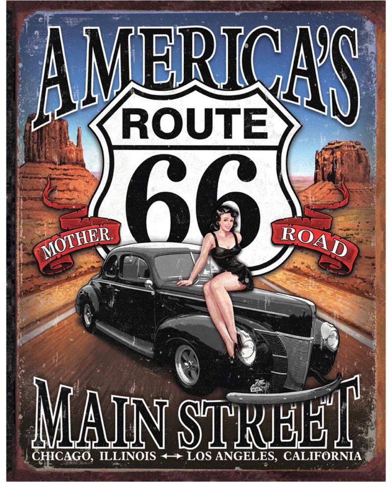 Plechová cedule Route 66 - America's Main Street 40 cm x 32 cm