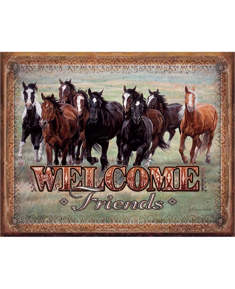 Tablica metalowa Welcome Friends - Konie 40 cm x 32 cm