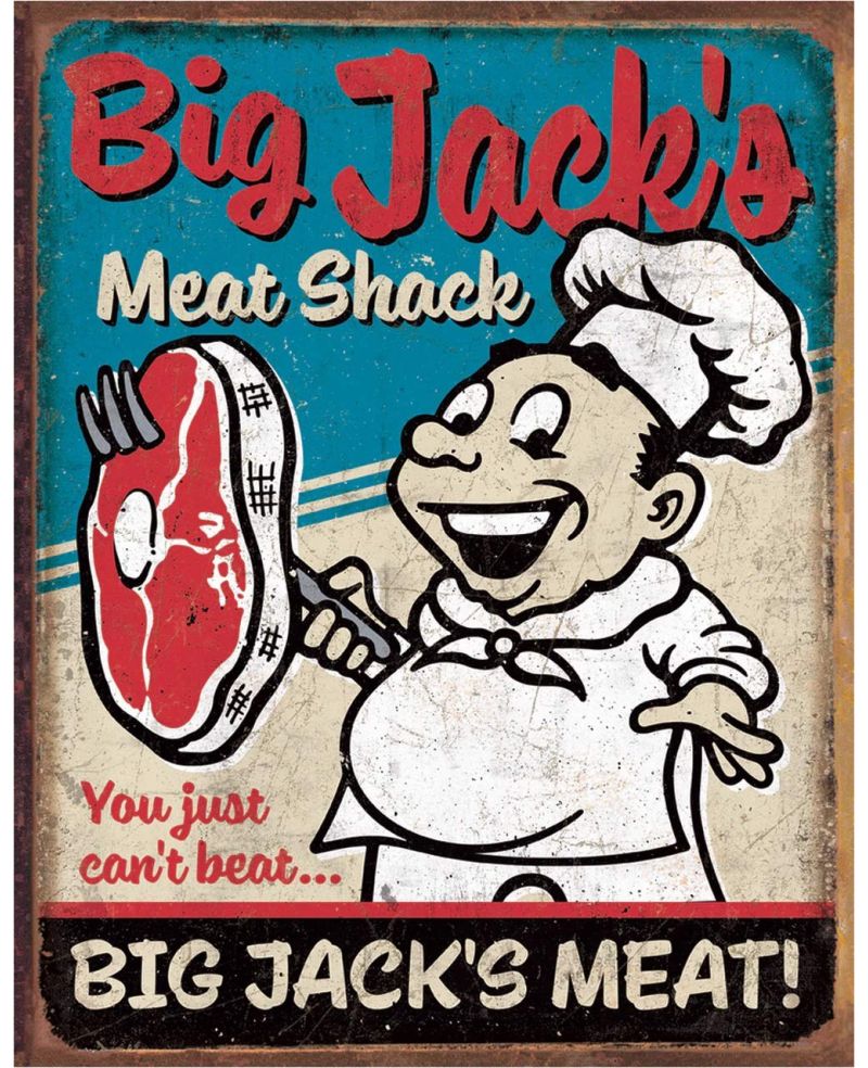 Plechová cedule Big Jacks Meats 40 cm x 32 cm