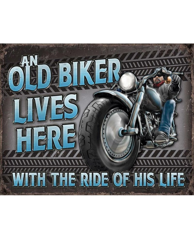 Tablica metalowa Old biker - Ride 40 cm x 32 cm