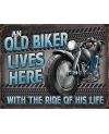 Tablica metalowa Old biker - Ride 40 cm x 32 cm