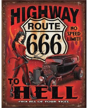 Tablica metalowa Route 666 - Highway to Hell 32 cm x 40 cm