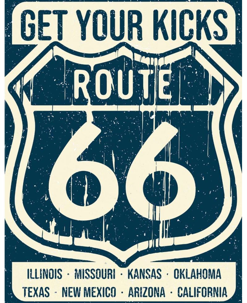 Plechová cedule Route 66 - Americas Road 40 cm x 32 cm