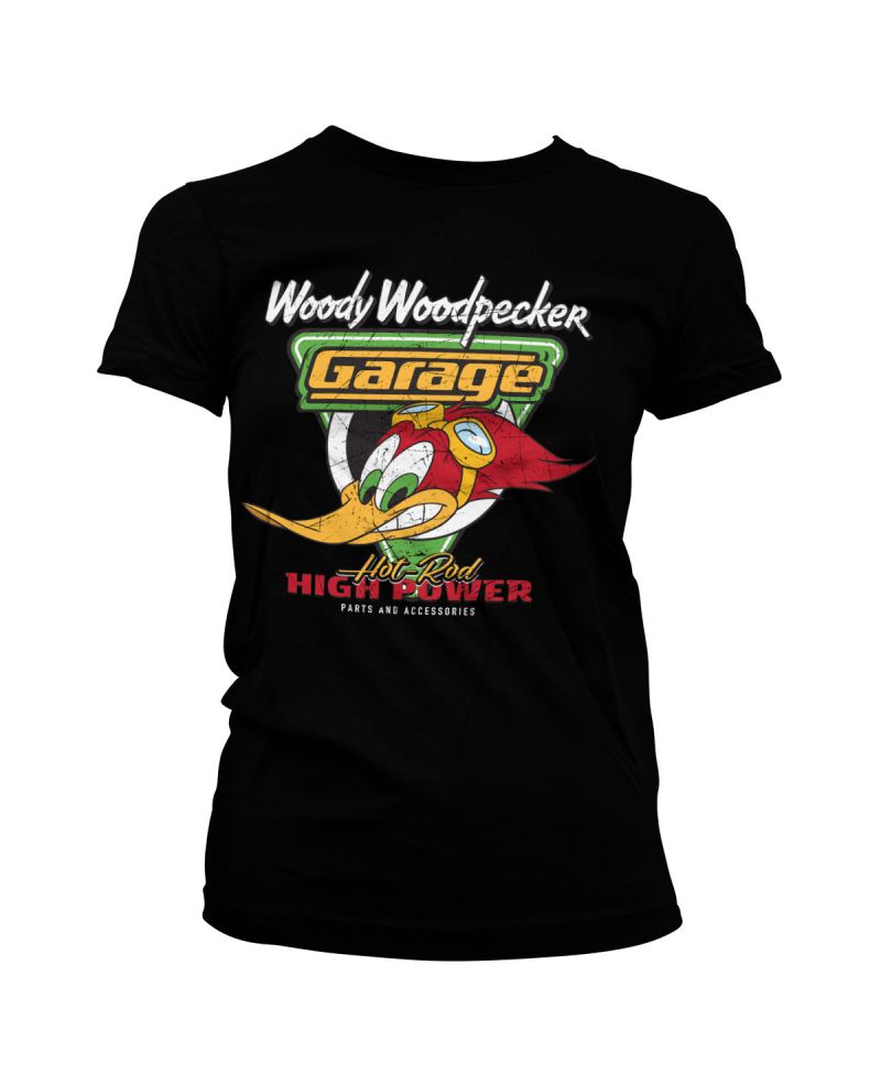 Dámske tričko Woody Woodpecker Garage čierne