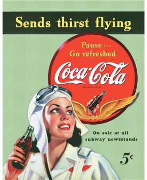 Plechová cedule Coca Cola Sends thirst flying 32 cm x 40 cm