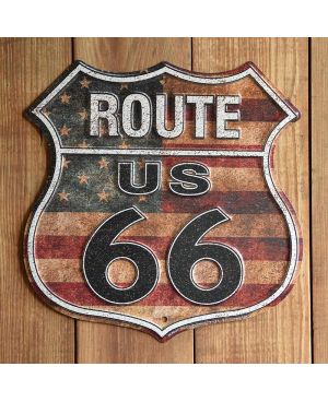 Plechová cedule Route 66 shield US Flag 30 cm x 30 cm