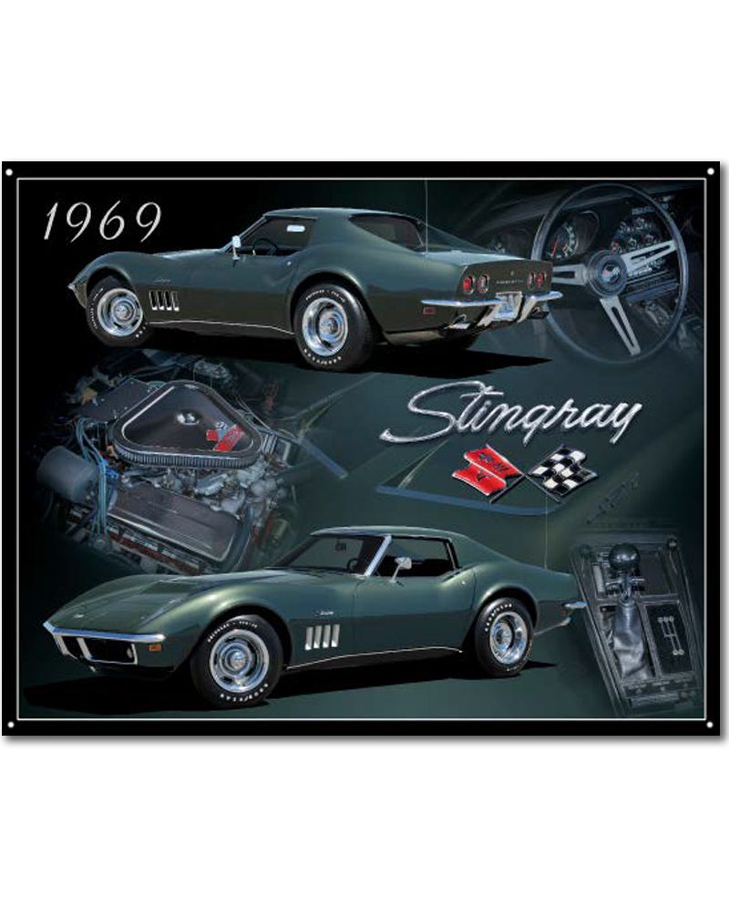 Plechová cedule Chevrolet Corvette 1969 Stingray 30 cm x 38 cm