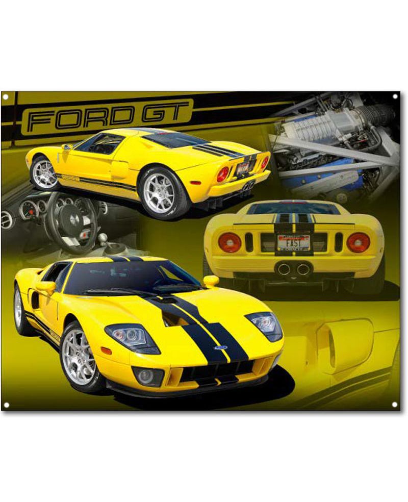 Plechová cedule Ford GT yellow 30 cm x 38 cm