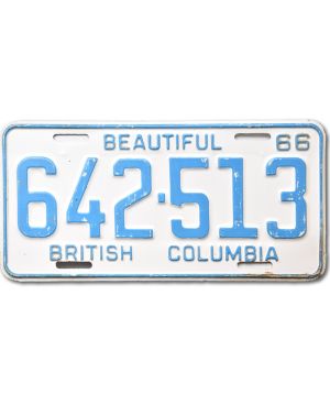 Kanadyjska tablica rejestracyjna British Columbia 1966 White 642-513