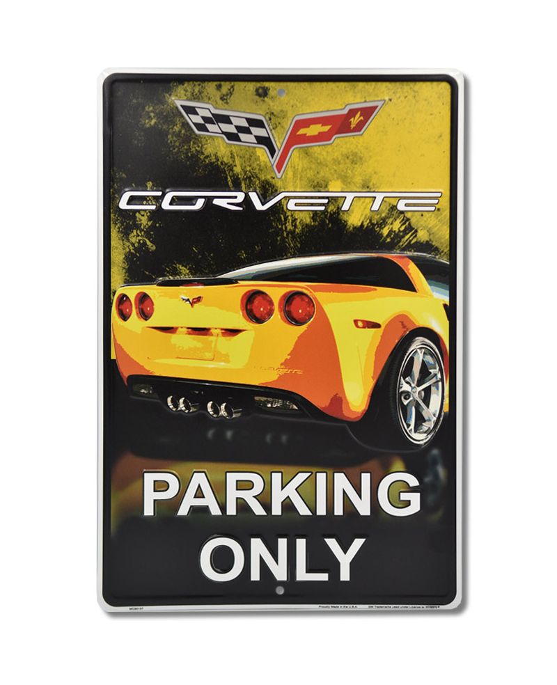 Plechová cedule  Corvette Yelow Parking 30cm x 45 cm a